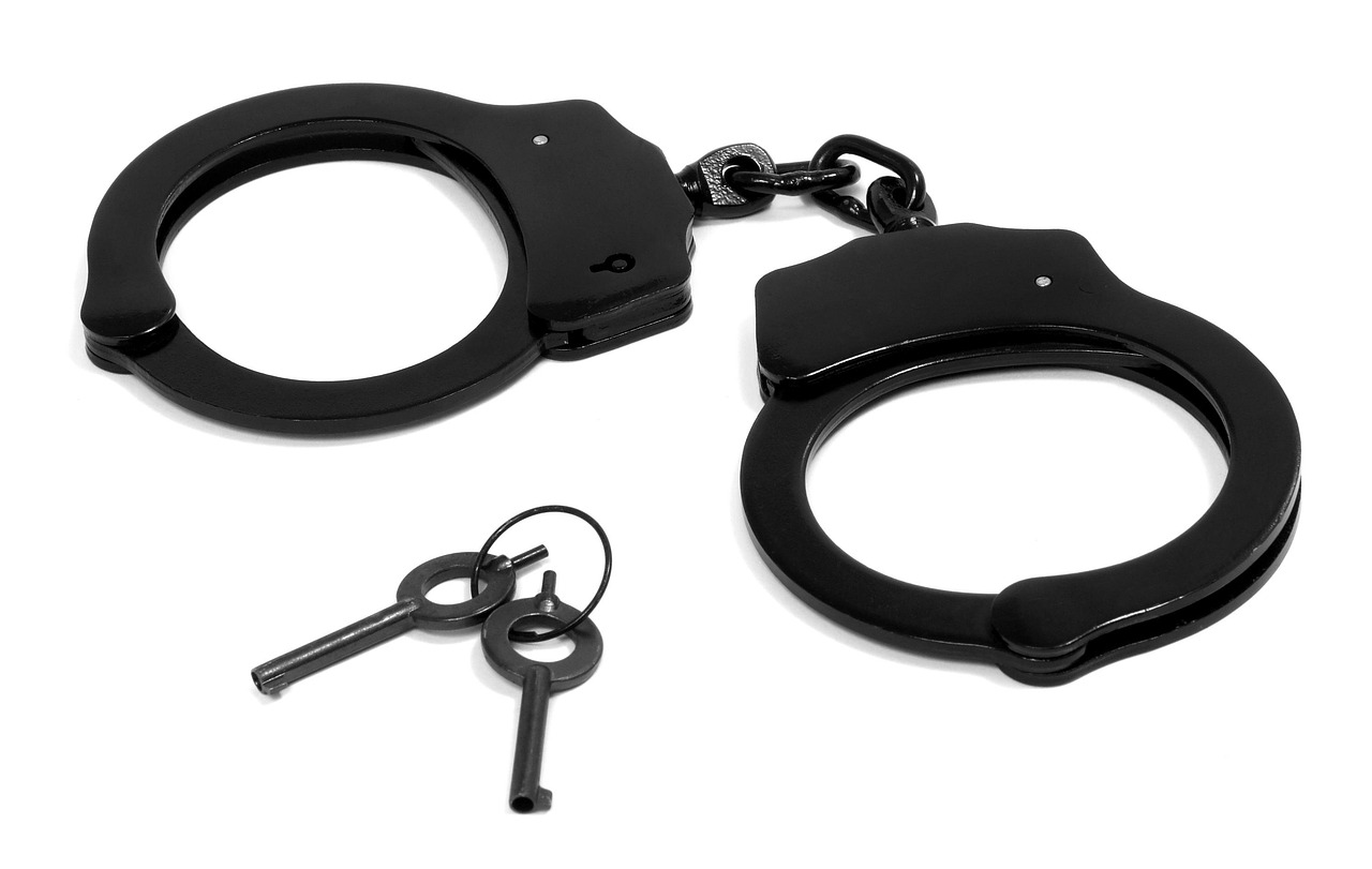 handcuffs, black, criminal, arrest, crime, law, justice, chain, prison, jail, police, security